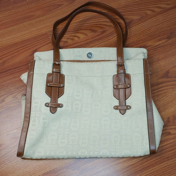 Etienne Aigner Handbags - Tan and Brown Aigner Monogram Shoulder bag